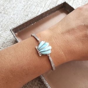 Alamea Sunrise Scallop Shell Larimar Sterling Silver Bracelet
